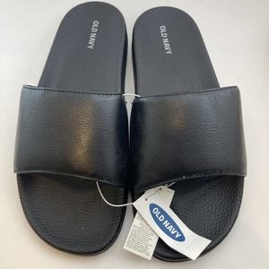 OLD NAVY New Mens 8-9 Solid Black Jack Slide Sandals LtWt Cush Non slip